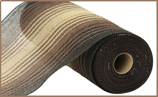 RY8333Y2  10.25" x 10yd Faux Jute Ombre Mesh Chocolate/Black/Natural