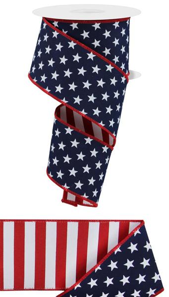 RGX005719  2.5" x 10yd Stars/Stripes Fused Back Navy Blue/Red/White