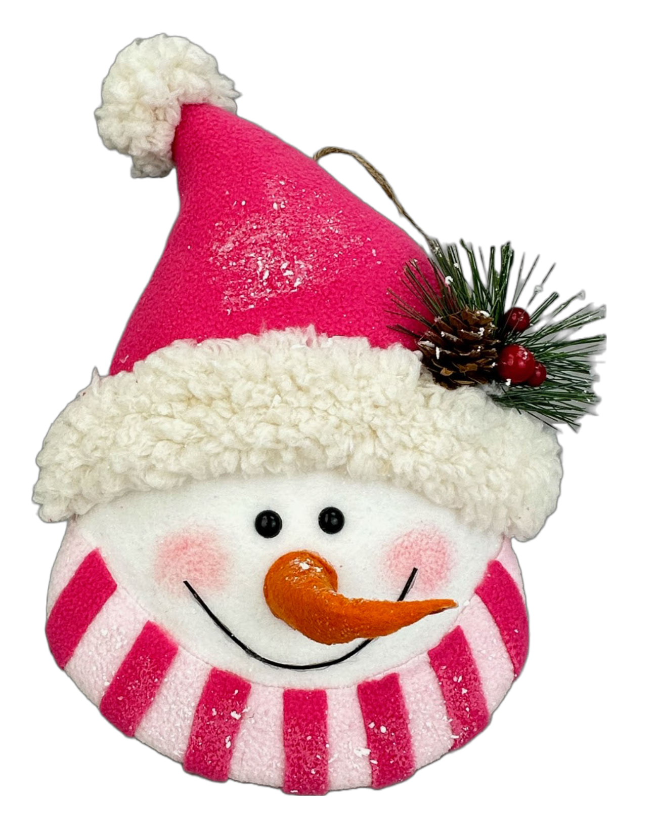 85856PK  12"HX9"Wx4"Dia   Snowman Head Ornament     Pink