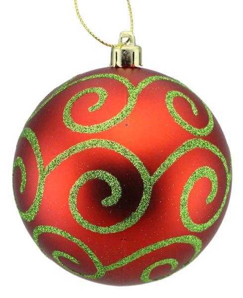 XY8841FW    100Mm Glitter Scroll Swirl Ball    Matte Red/Lime Green