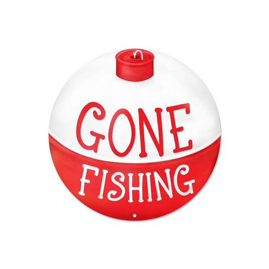 MD1323 8"Dia Metal Gone Fishing Bobber    Red/White