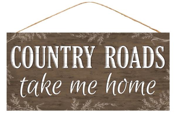 AP8378 12.5"L X 6"H Country Roads Sign Brown/White