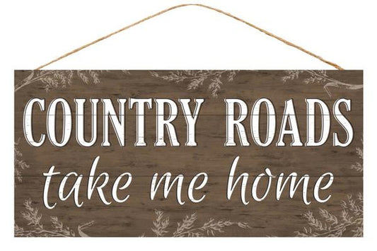 AP8378 12.5"L X 6"H Country Roads Sign Brown/White