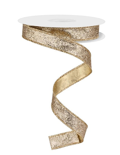 RJ2030P5  5/8" x 10yd Glitter On Metallic Champagne