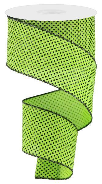 RGA1732AM    2.5" x 10yd Glitter Micro Dot On Royal     Lime Green/Black