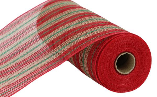 RY8340CY  10.25" x 10yd Mini Stripe Mesh Red/Emerald/Natural