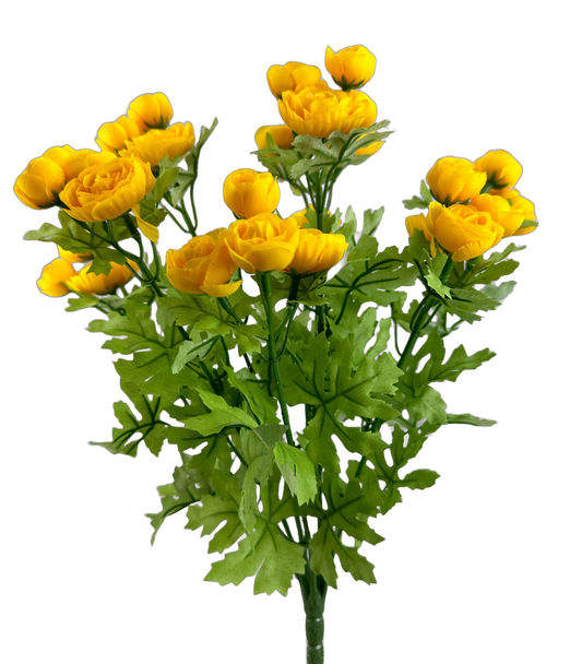 63514YW    17"H   Mini Ranunculus Bush    Yellow