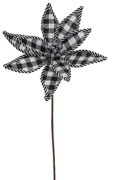 XS389531     21"L Check Poinsettia Stem    Black/White