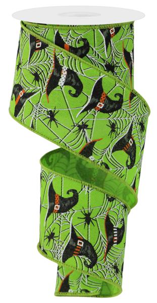 RGE1537LT  2.5" x 10yd Witch Hats And Spiders Fresh Green/Grey/Orange