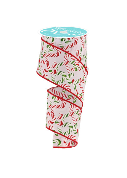 RGF122727  2.5" x 10yd Glitter Candy Canes White/Red/Green