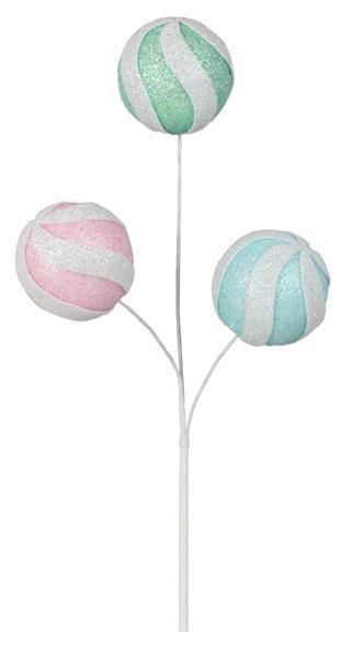 MN0217   11"L Glitter Ball Pick x 3   Mint/Pink/Blue