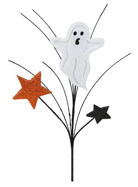 HH128620    12.5"L Glitter Ghost/Star/Grass Pick   White/Black/Orange