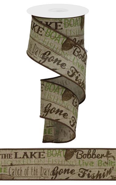 RG1408     2.5" x 10yd Fish Words/Royal    Chocolate/Moss Green