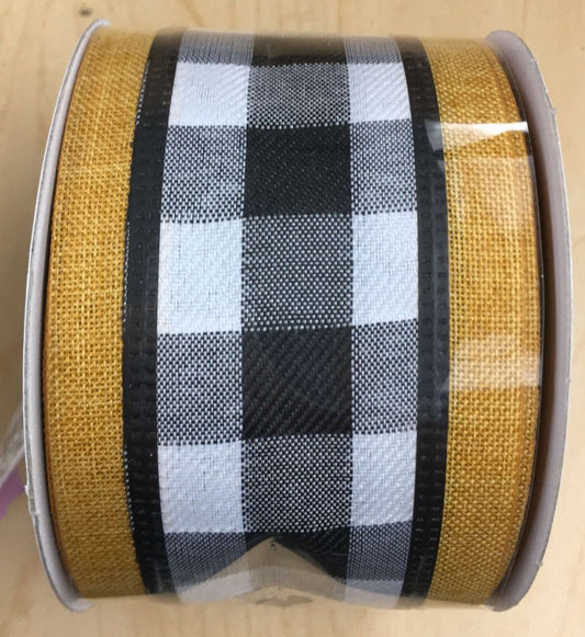 651134049  2.5" x 10yd Printed Plaid Mustard/Black/White