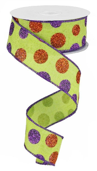 RG0170633   1.5" x 10yd Multi Size Glitter Dots/Royal   Lime/Purple/Orange