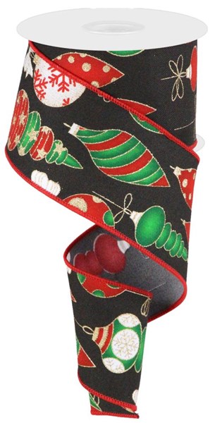 RGC168802 2.5"X10yd Hanging Christmas Ornaments Black/Red/Green/Gold/Wht