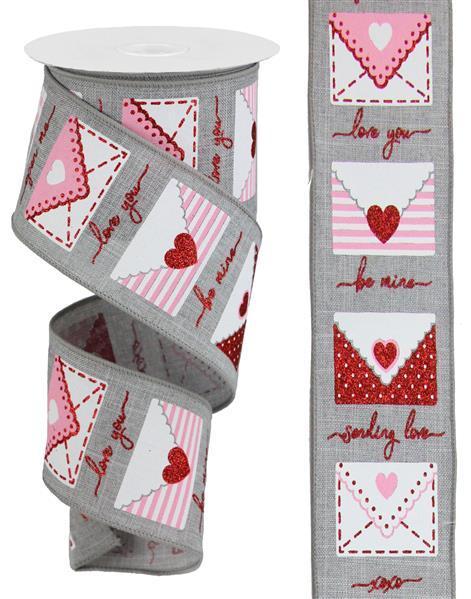 RGA159810   2.5" x 10yd Love Letters On Royal   Lt Grey/White/Red/Pink