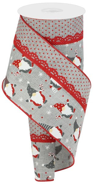 RGS003410 2.5"X10yd 3-In-1 Christmas Gnomes/Dots Grey/White/Red