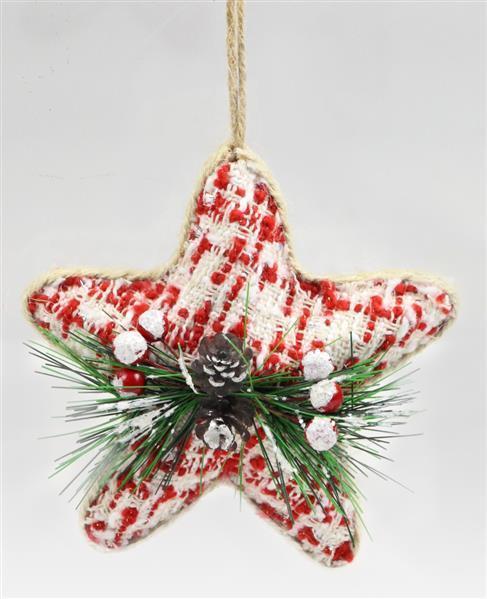 XJ433124   5.25"HX5"L Red/Wht Tweed Fabric Star Ornament