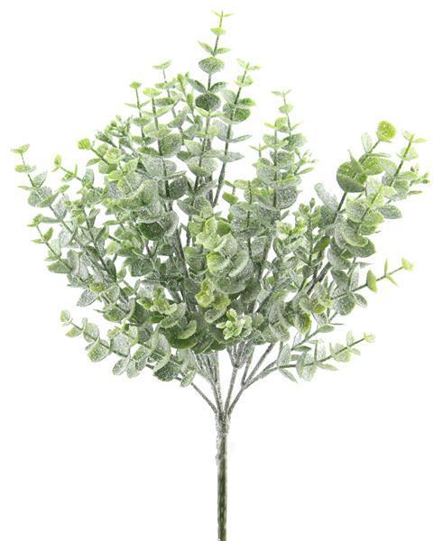 PF1657    14"H Plastic Icy Eucalyptus Bush    Tt Green W/Ice