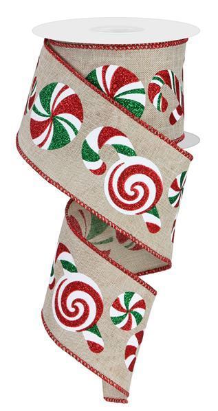 RGE147572   2.5" x 10yd Candy Cane Peppermint/Ryl   Buff/White/Red/Emerald