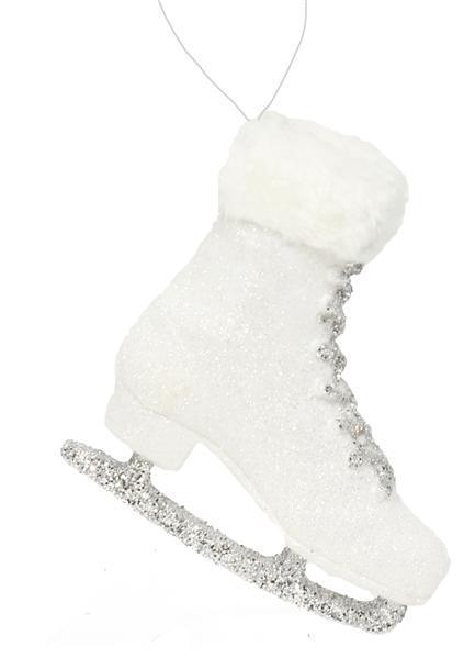 XY819527 6.25"H White Glitter Skate W/Fur Orn