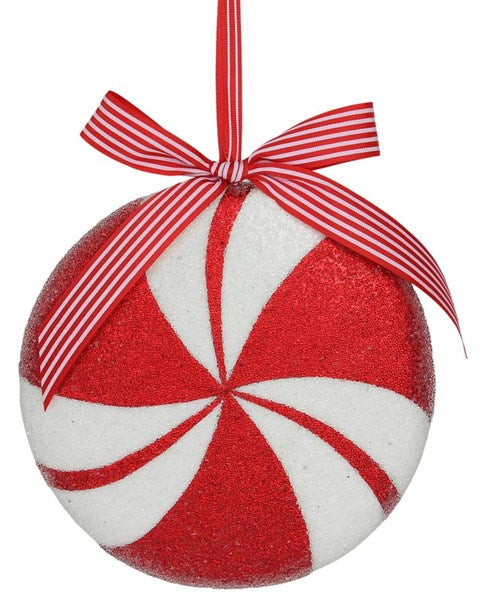 XJ4475    8"Dia Peppermint Ornament    Red/White