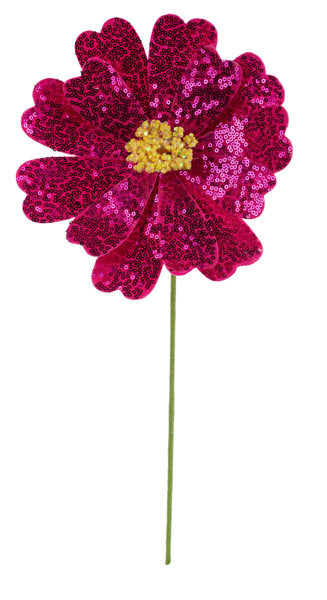 FH814311  8"Dia Sequin Flower Stem, 18"Oal Hot Pink