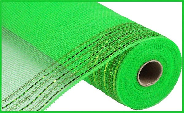 RY850730  10.25" x 10yd Tinsel/Foil Wide Border Mesh   Lime Green