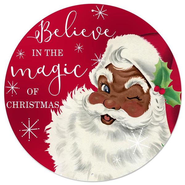 MD1258    12"Dia Believe/Santa Sign   Red/White/Brown