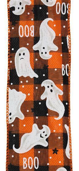 RGF1062P2    2.5" x 10yd Ghosts/Boo On Woven Check  Orange/Black/White/Grey