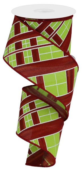 RGB115433  2.5" x 10yd Two Tone Stripe Check Lime/Red/White