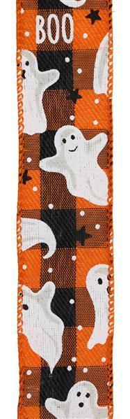 RGF1061P2    1.5" x 10yd Ghosts/Boo On Woven Check   Orange/Black/White/Grey