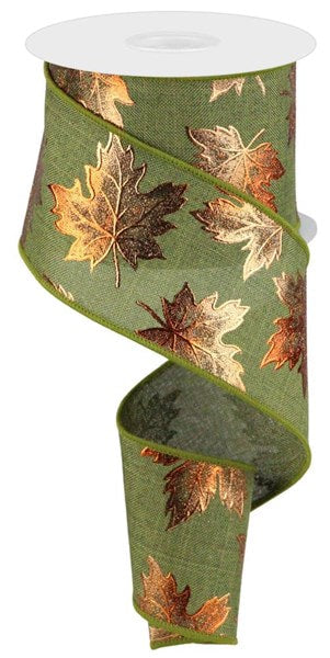 RGC1834EW    2.5" x 10yd Foil Maple Leaf On Royal    Fern/Moss