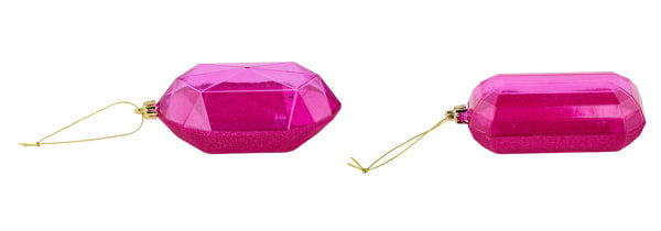 XJ563307    5.25"L Glitter Gem Ornament  Fuchsia