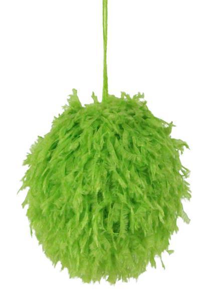 XJ5184   4" Furry Fabric Ball Orn   Lime Green