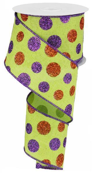 RG0170733   2.5" x 10yd Multi Size Glitter Dots/Royal   Lime/Purple/Orange