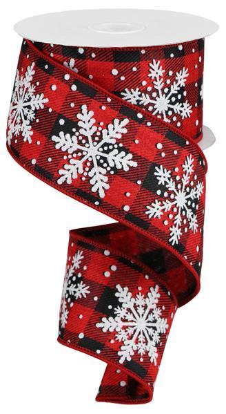 RG01764A9  2.5" x 10yd Glittered Snowflakes On Royal  Red/Black/White/Silver