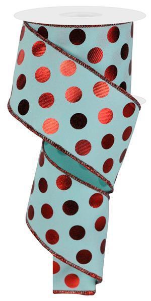 RGE166540     2.5" x 10yd Metallic Polka Dots    Ice Blue/Red