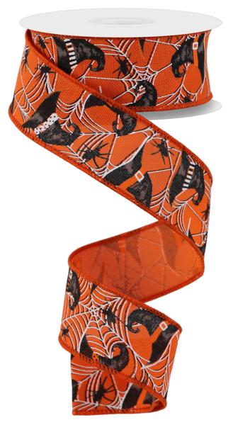 RGE153620  1.5" x 10yd Witch Hats And Spiders Orange/Grey