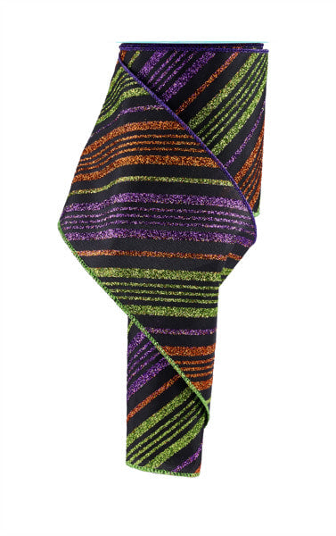 RGF1432CY  4" x 10yd Diagonal Glitter Stripe Black/Purple/Orange/Lime