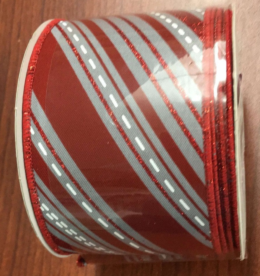 RGB120910  2.5" x 10yd Slanted Lines Grey/Red/White