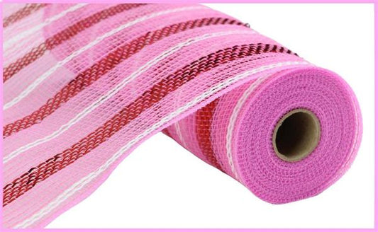 RY8020AF  10.25" x 10yd Poly/Faux Jute/Metallic Mesh  Pink/Red/White