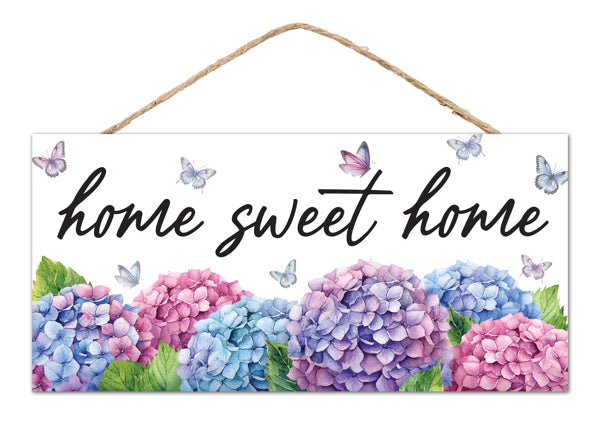 AP7390 12.5"L x 6"H Home Sweet W/Hydrangea Sign