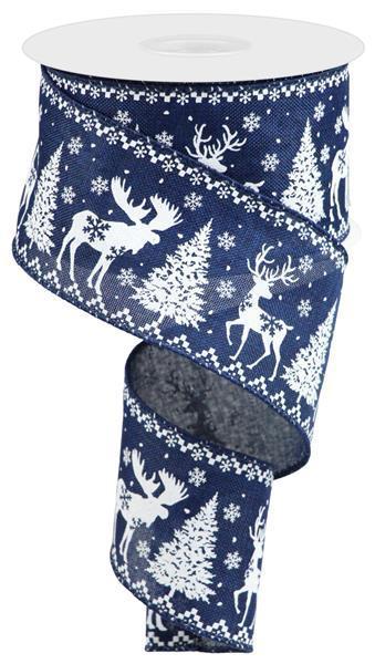 RX9202 2.5”x10YD Deer/Tree/Snowflake NavyBlue W/White