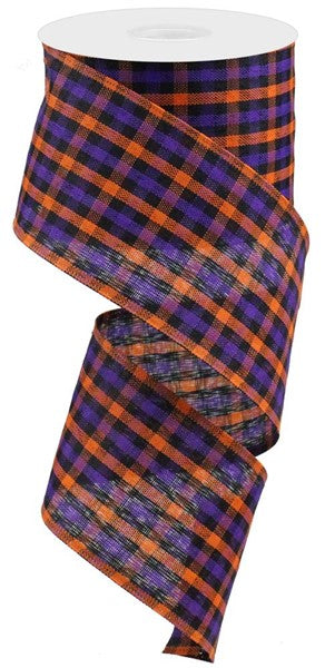 RGA1103C7     2.5" x 10yd Woven Gingham Check     Orange/Purple/Black