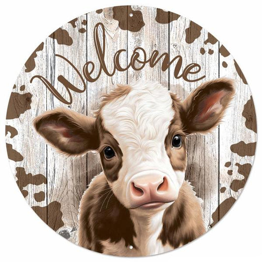 MD151904 12"Dia Metal Welcome W/Calf Sign