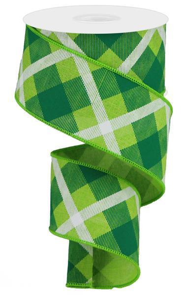 RG01683JM    2.5" X 10Yd Printed Plaid On Royal   Lime/Green/White