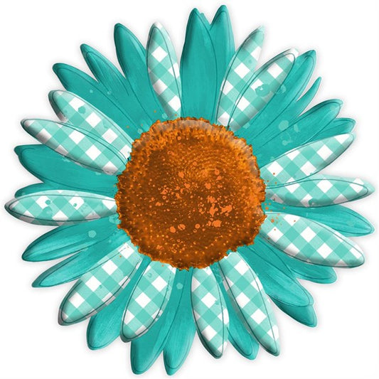 MD078437 12"Dia Teal Metal/Embd Sunflower Teal/Orange