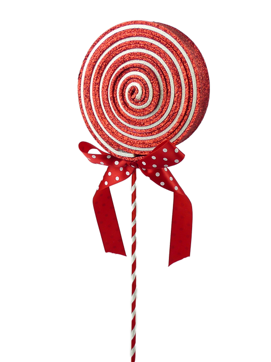 84810RDWT     22"HX5"DIA      Glitter Lollipop Pick     Red/White